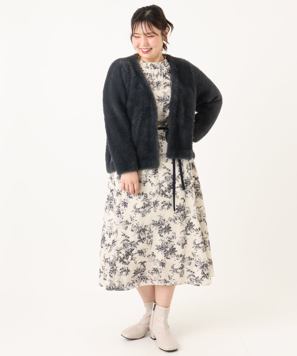 OLELA09139 eur3(エウルキューブ) 【大きいサイズ】プリント花柄ワンピース アイボリー(80)