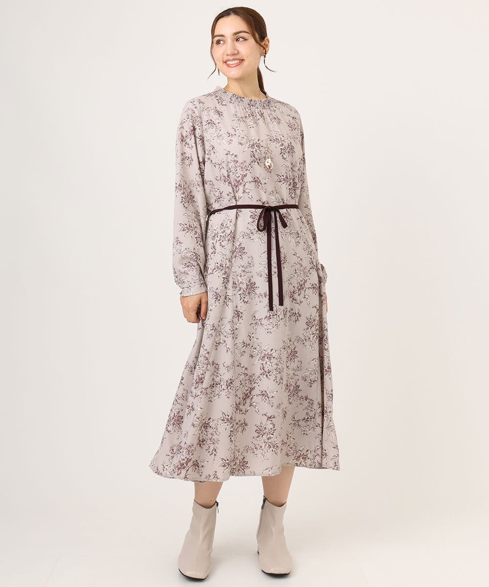 OLELA09139 eur3(エウルキューブ) 【大きいサイズ】プリント花柄ワンピース ライトグレー(91)