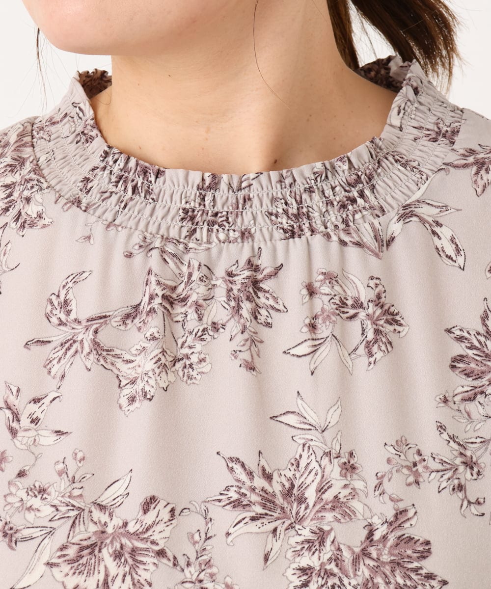 OLELA09139 eur3(エウルキューブ) 【大きいサイズ】プリント花柄ワンピース ライトグレー(91)