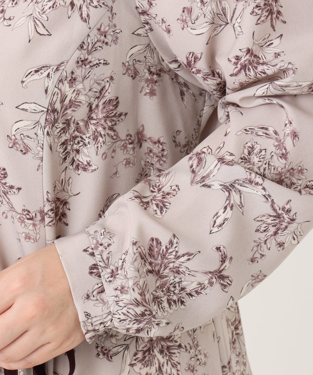 OLELA09139 eur3(エウルキューブ) 【大きいサイズ】プリント花柄ワンピース ライトグレー(91)
