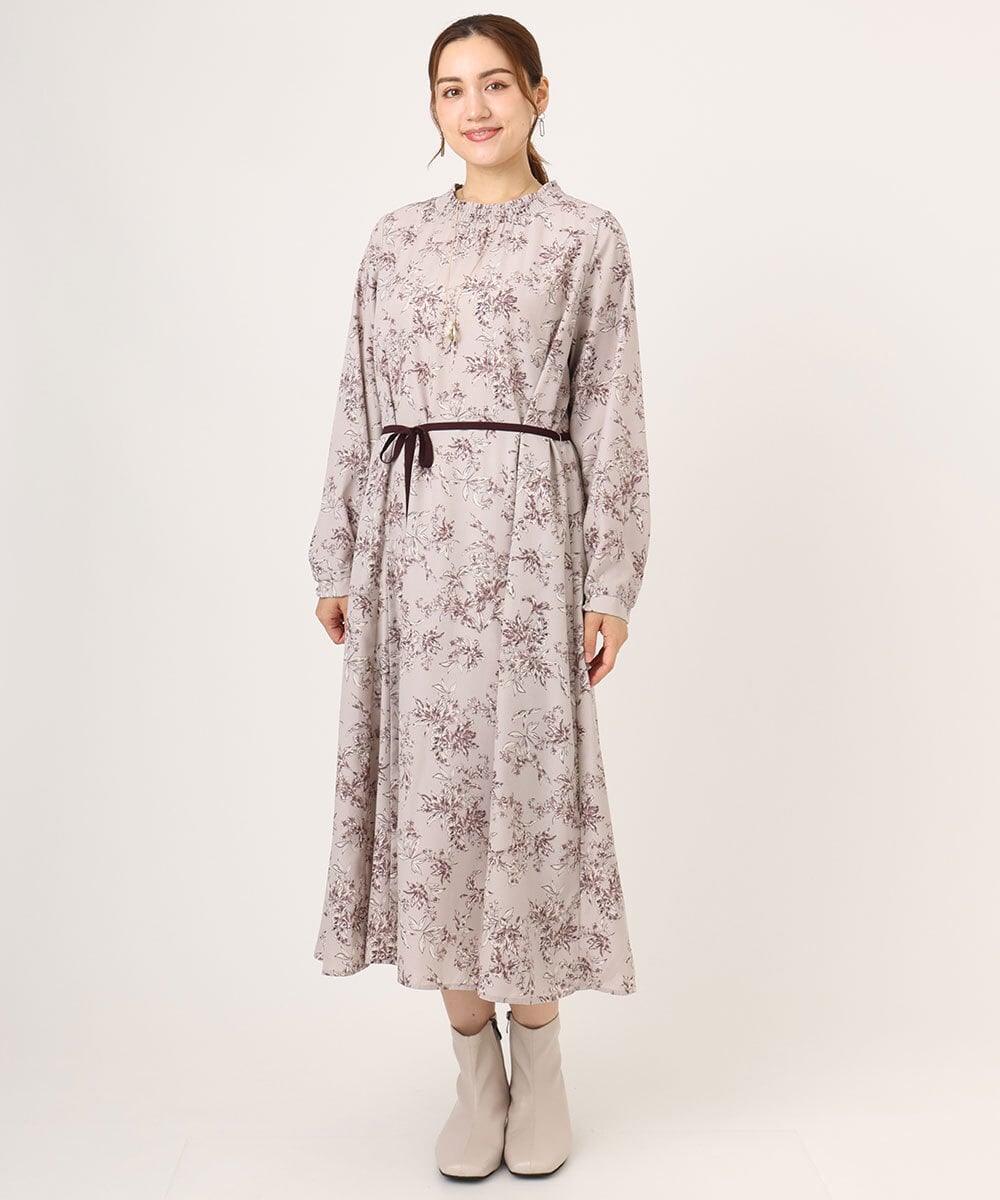 OLELA09139 eur3(エウルキューブ) 【大きいサイズ】プリント花柄ワンピース ライトグレー(91)