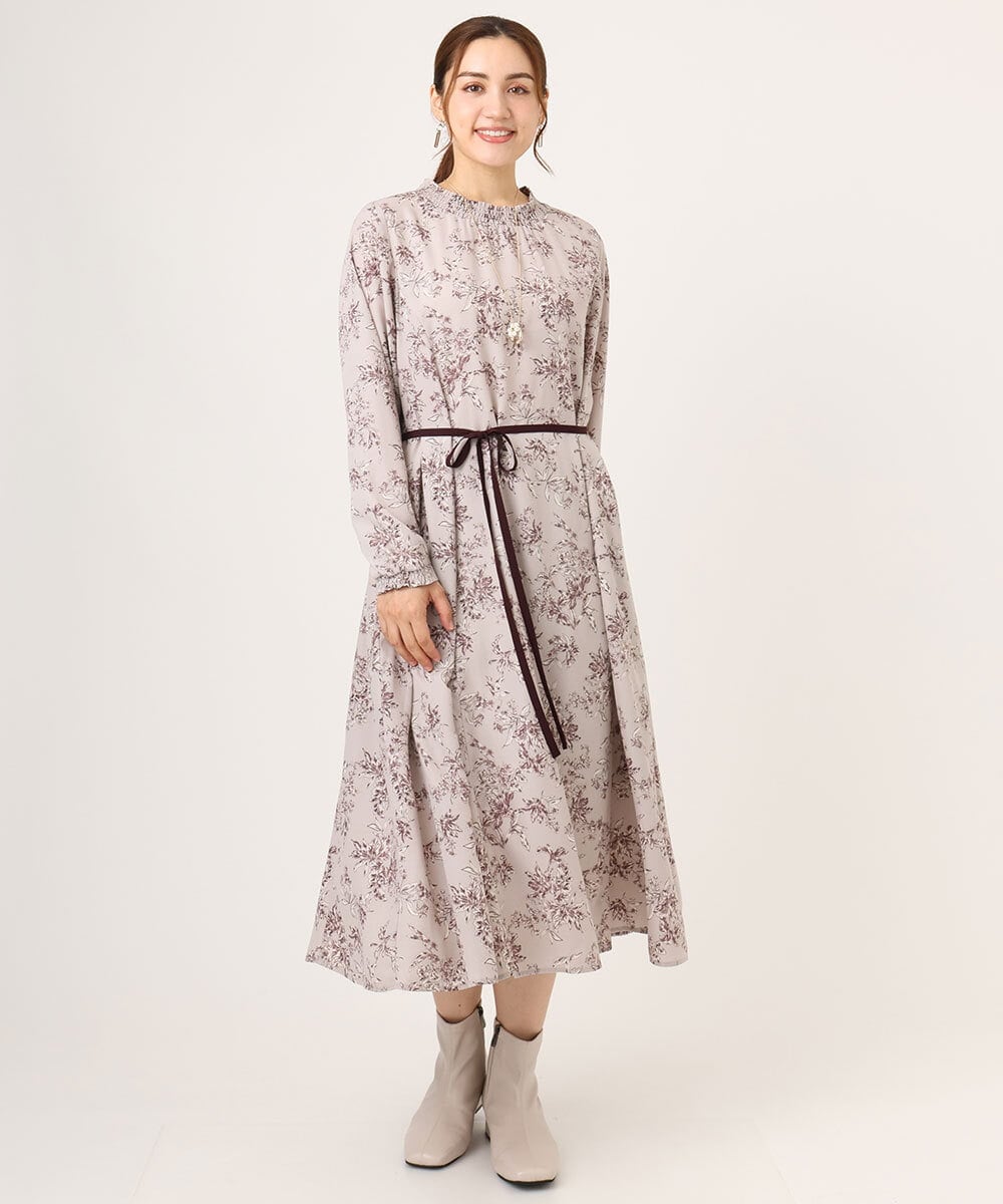 OLELA09139 eur3(エウルキューブ) 【大きいサイズ】プリント花柄ワンピース ライトグレー(91)
