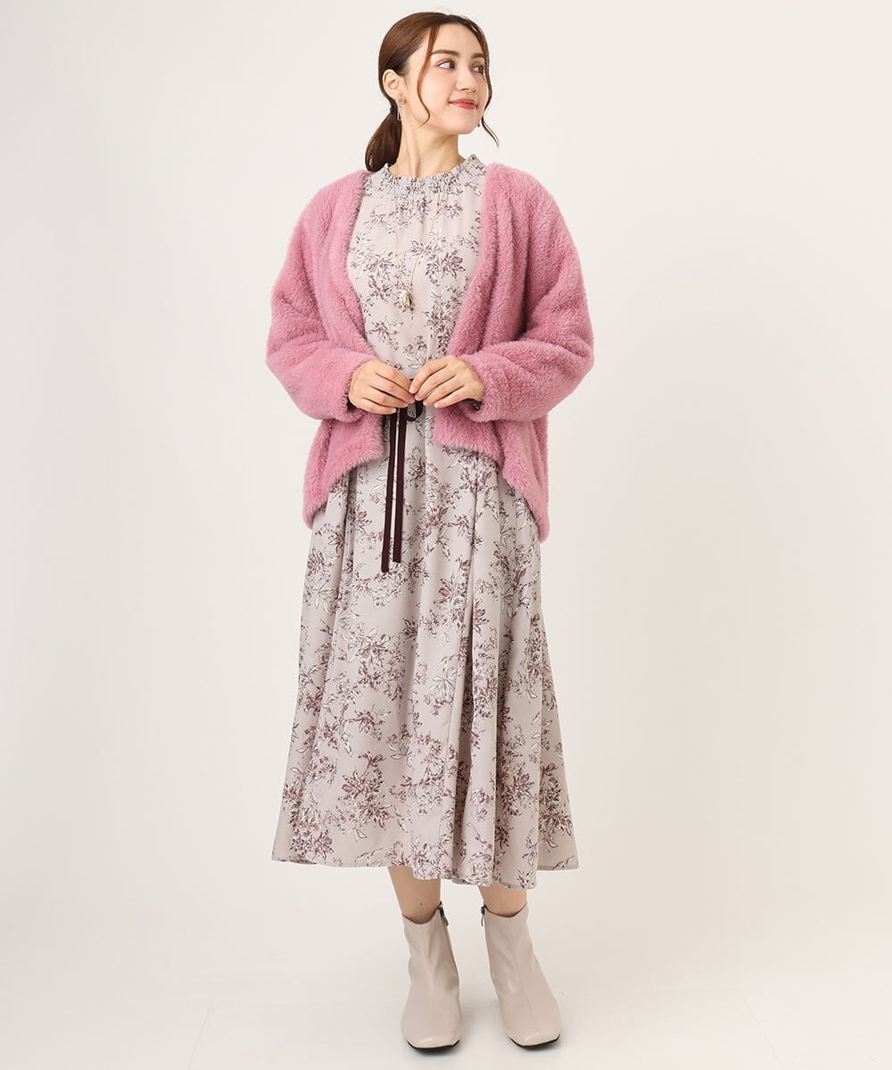 OLELA09139 eur3(エウルキューブ) 【大きいサイズ】プリント花柄ワンピース ライトグレー(91)