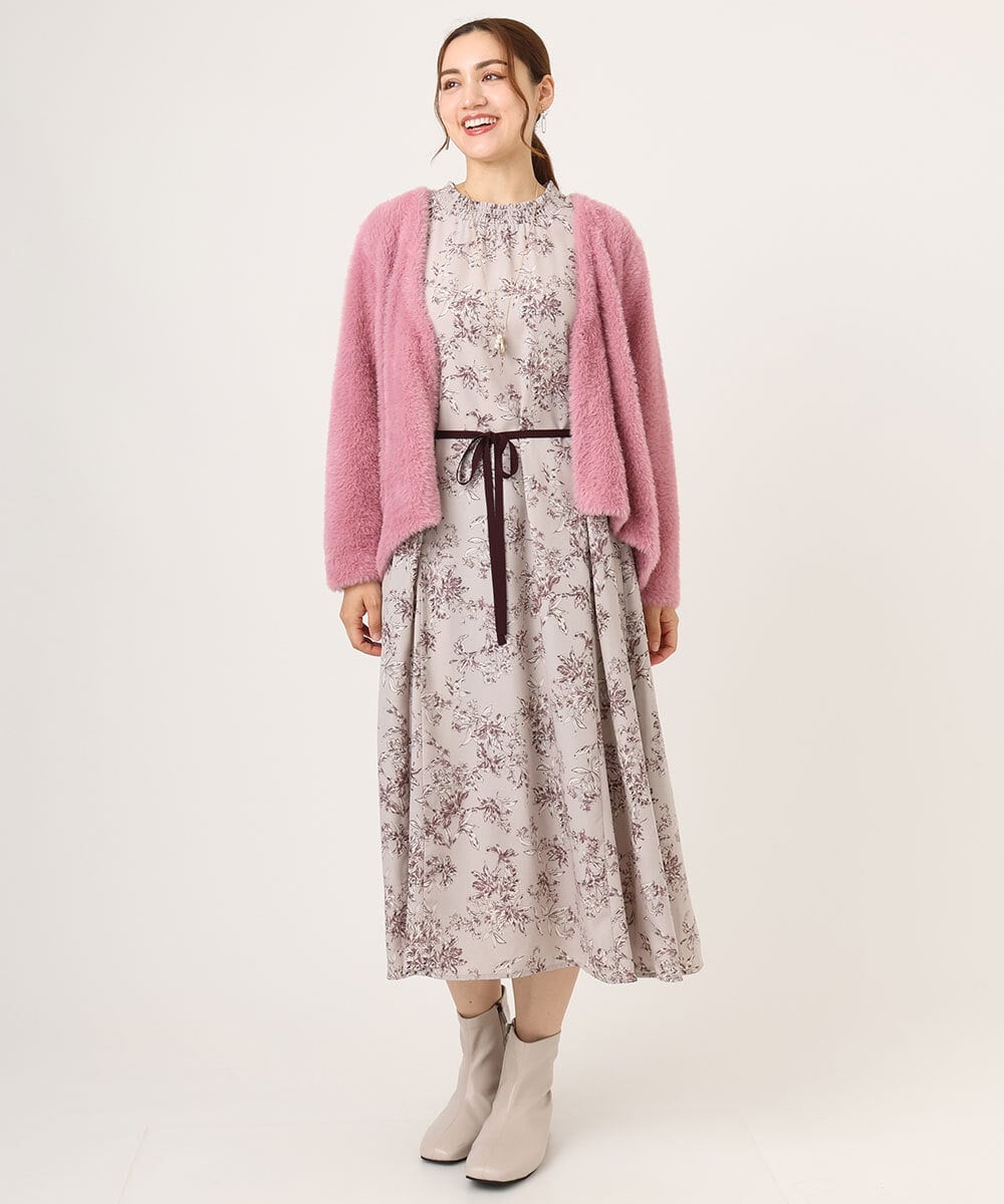 OLELA09139 eur3(エウルキューブ) 【大きいサイズ】プリント花柄ワンピース ライトグレー(91)