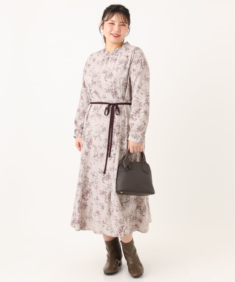 OLELA09139 eur3(エウルキューブ) 【大きいサイズ】プリント花柄ワンピース ライトグレー(91)