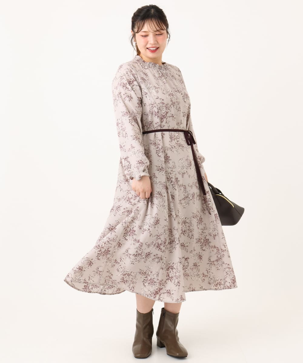 OLELA09139 eur3(エウルキューブ) 【大きいサイズ】プリント花柄ワンピース ライトグレー(91)