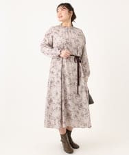 OLELA09139 eur3(エウルキューブ) 【大きいサイズ】プリント花柄ワンピース ライトグレー(91)