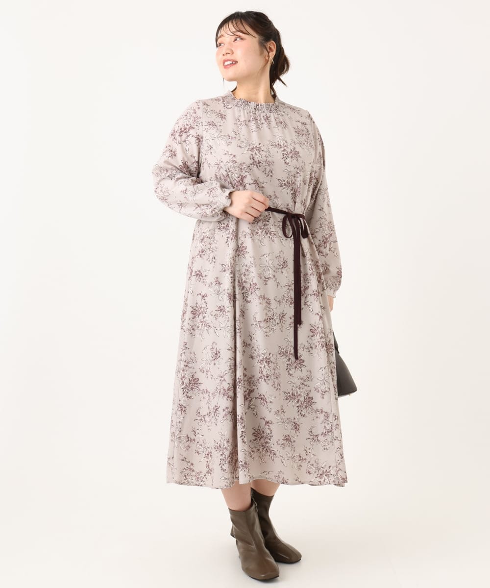 OLELA09139 eur3(エウルキューブ) 【大きいサイズ】プリント花柄ワンピース ライトグレー(91)
