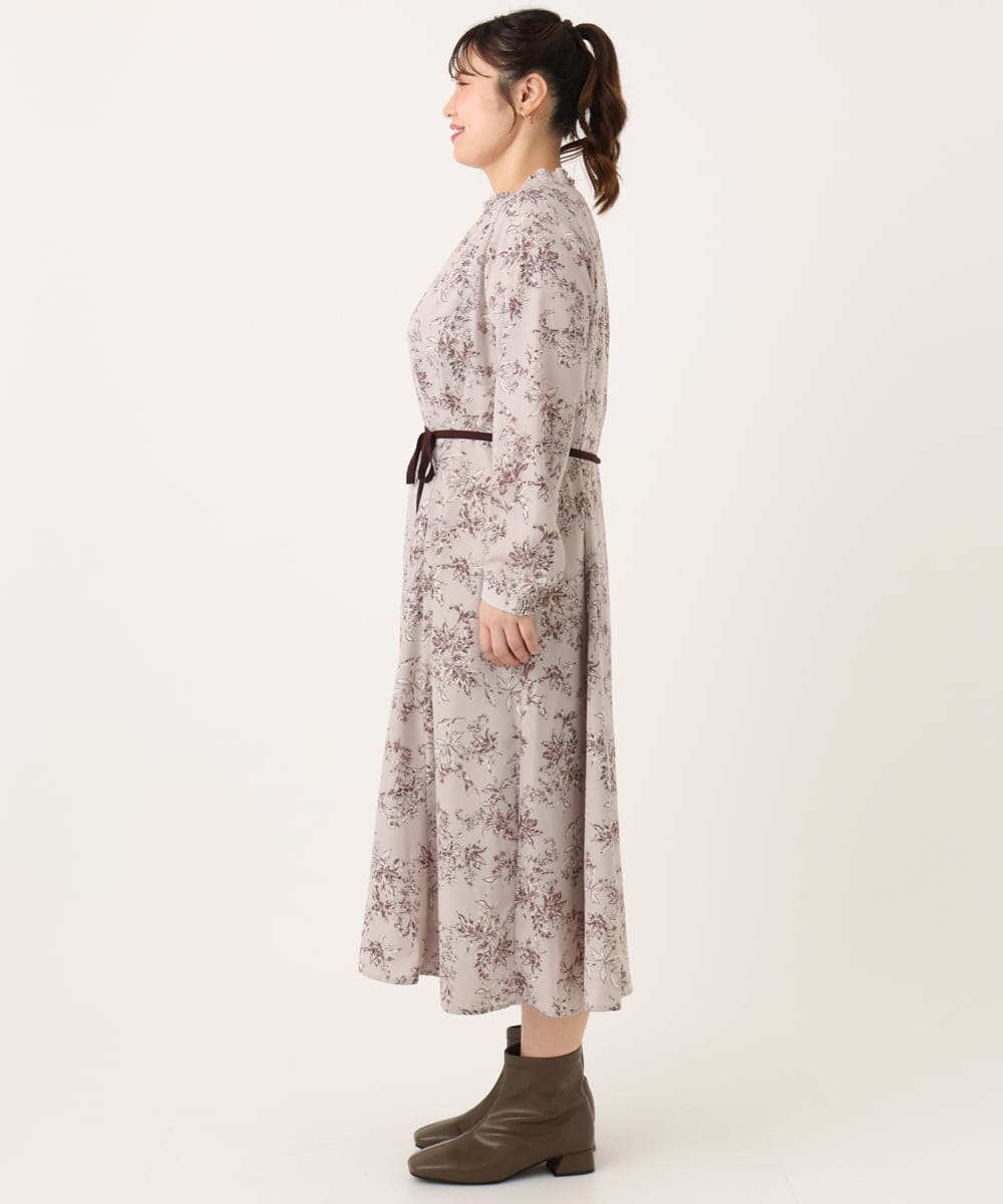 OLELA09139 eur3(エウルキューブ) 【大きいサイズ】プリント花柄ワンピース ライトグレー(91)