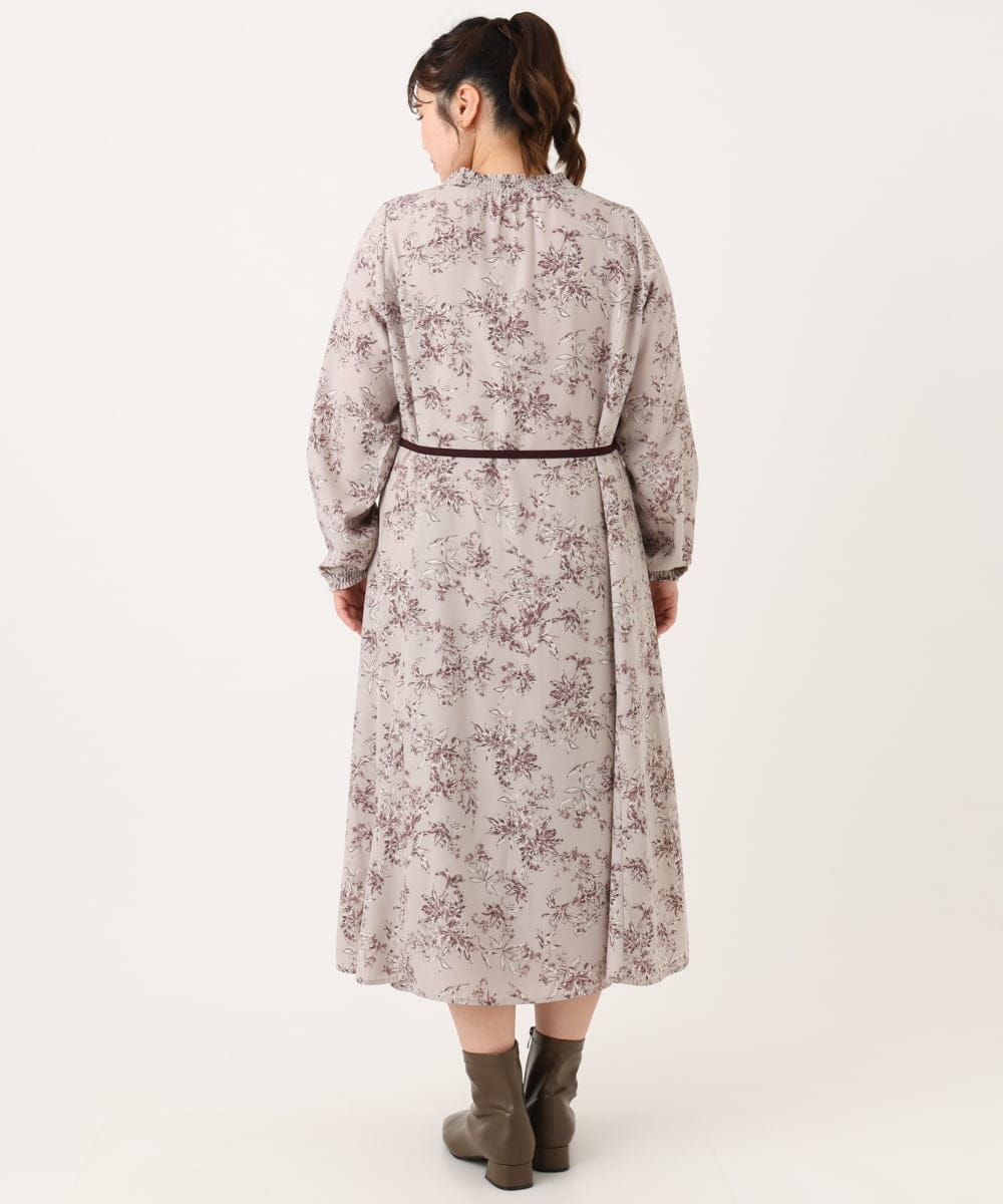 OLELA09139 eur3(エウルキューブ) 【大きいサイズ】プリント花柄ワンピース ライトグレー(91)