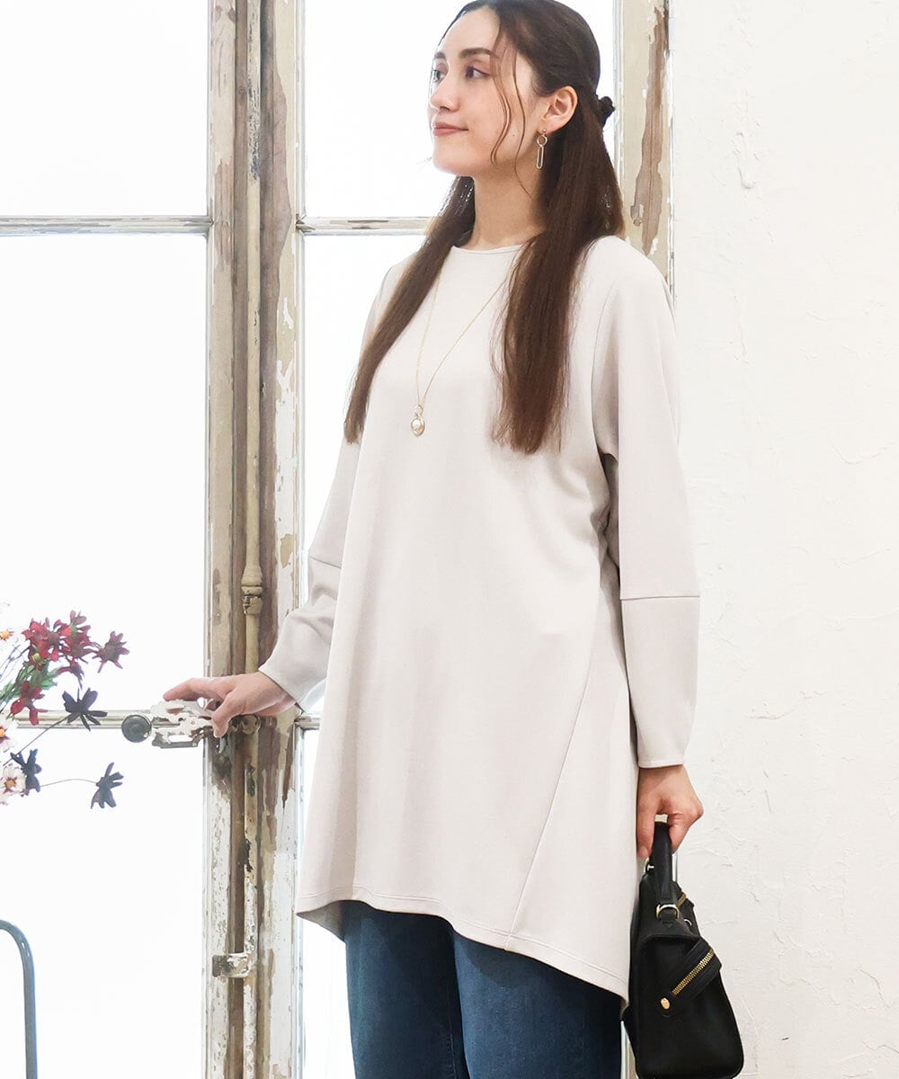 OLELA14069 eur3(エウルキューブ) 【大きいサイズ】コクーンスリーブバックフレアトップス グレージュ(89)