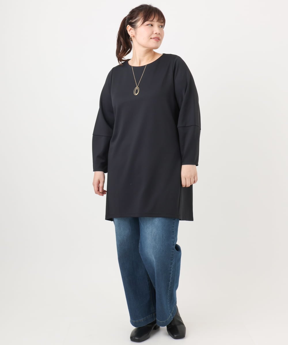 OLELA14069 eur3(エウルキューブ) 【大きいサイズ】コクーンスリーブバックフレアトップス ブラック(94)
