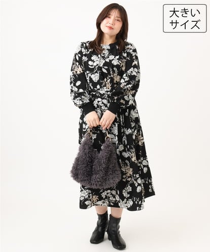 OLELD08129 eur3 【WEB先行販売】【大きいサイズ】ボタニカルフラワープリントワンピース