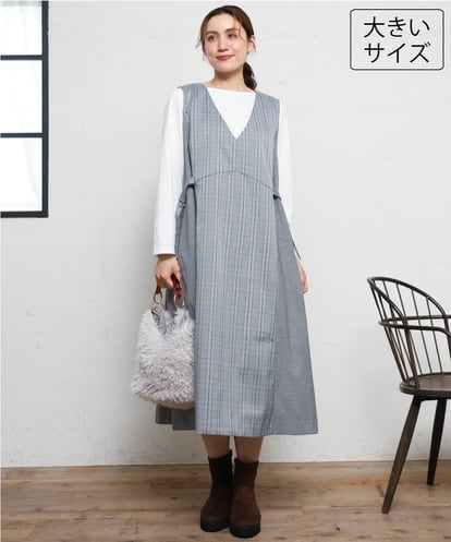 OLELD09139 eur3 【野呂佳代さん着用/大きいサイズ】チェックジャンパースカート