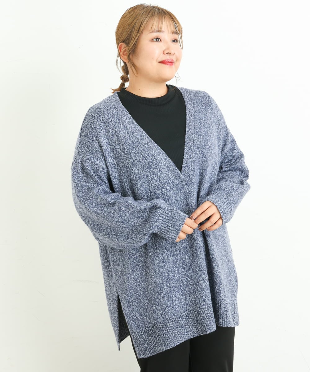 OLELP20090 eur3(エウルキューブ) 【大きいサイズ】深Vネックニットチュニック ブルー(55)