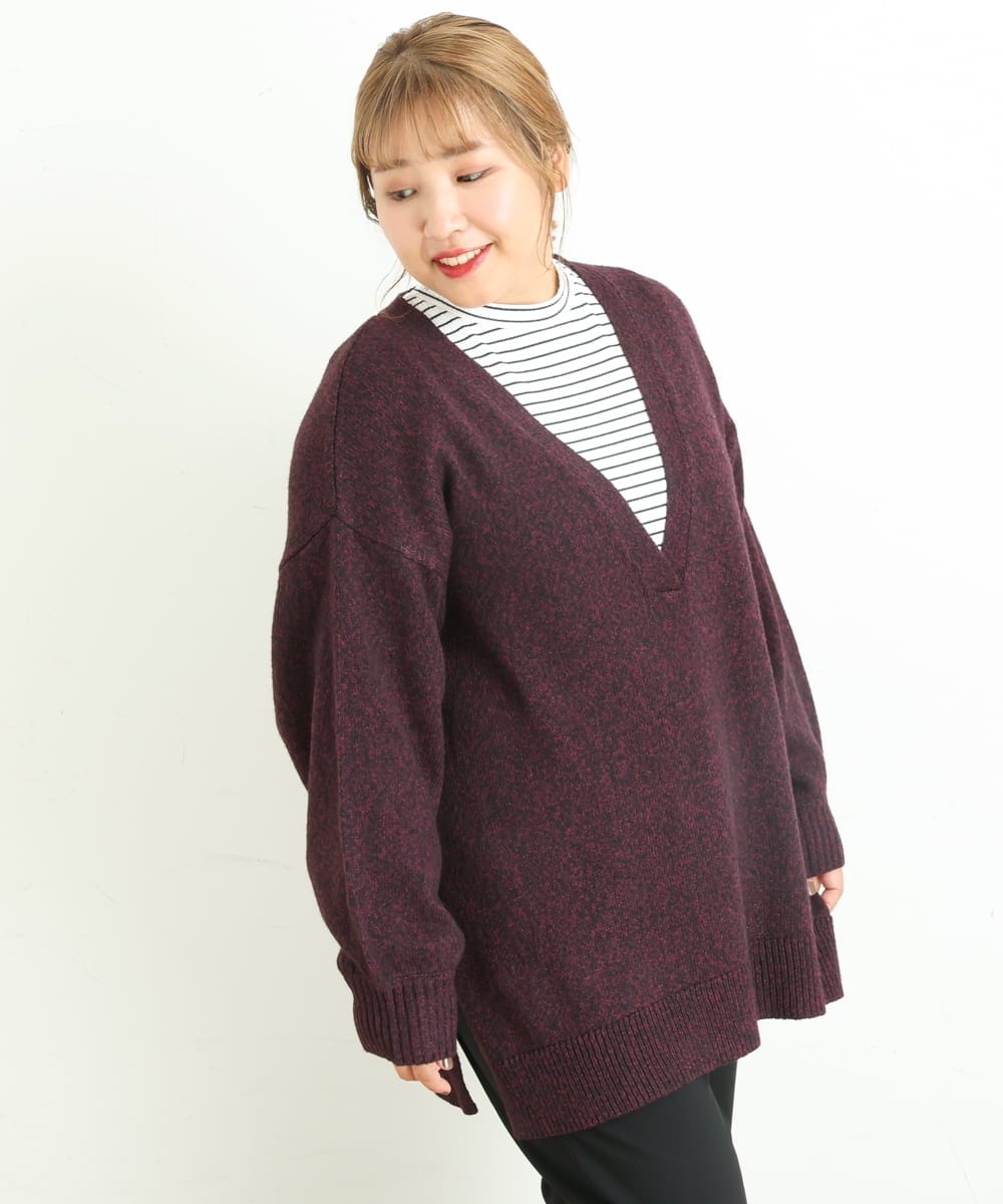 OLELP20090 eur3(エウルキューブ) 【大きいサイズ】深Vネックニットチュニック ワイン(77)