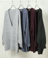 OLELP20090 eur3(エウルキューブ) 【大きいサイズ】深Vネックニットチュニック ブラック(94)(WEB限定カラー)