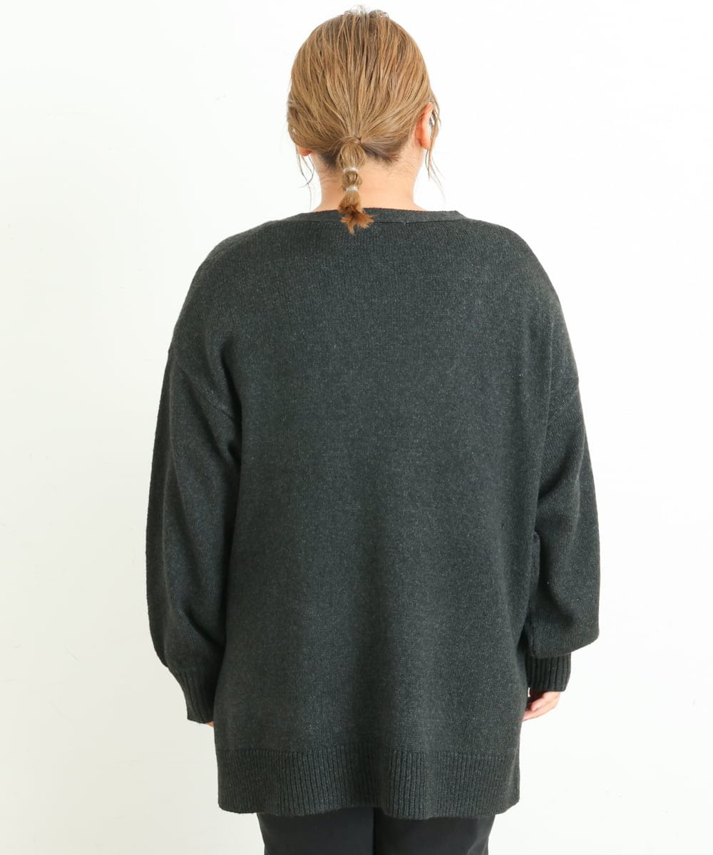 OLELP20090 eur3(エウルキューブ) 【大きいサイズ】深Vネックニットチュニック ブラック(94)(WEB限定カラー)