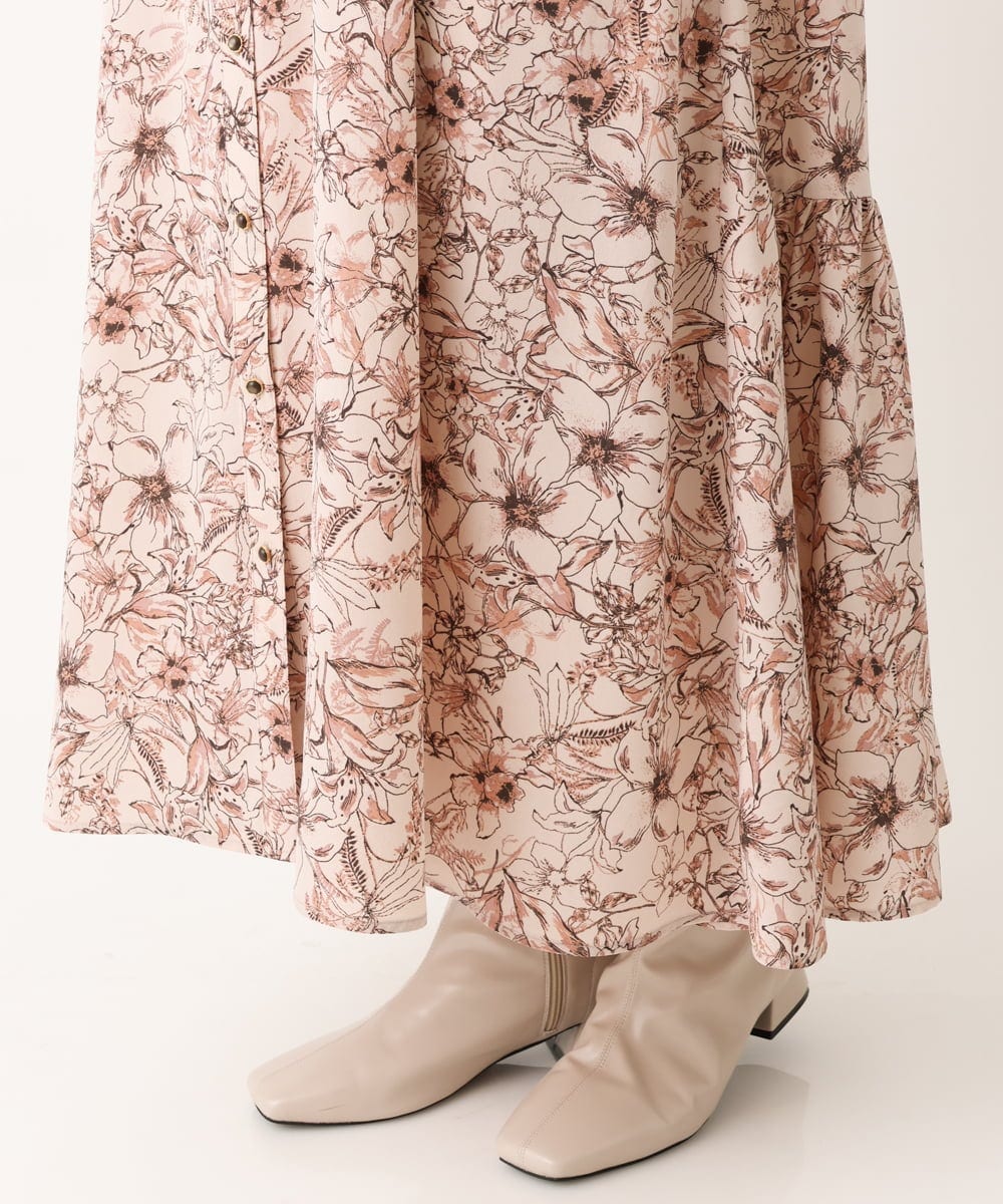 OLELS05139 eur3(エウルキューブ) 【雑誌掲載】【大きいサイズ】線画フラワープリントワンピース ピンク(03)