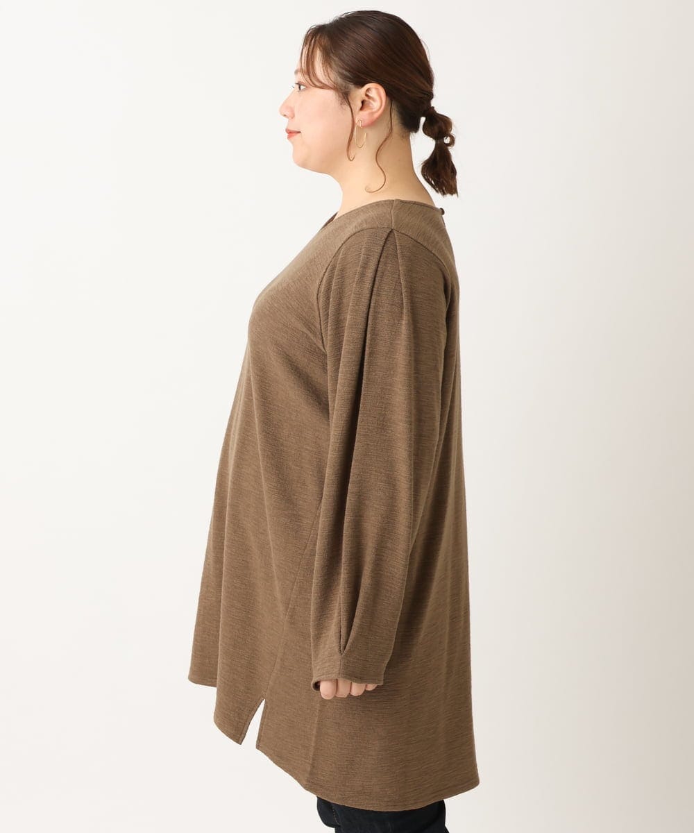 OLELS08079 eur3(エウルキューブ) 【大きいサイズ】Vネックジャージーチュニック モカ(84)