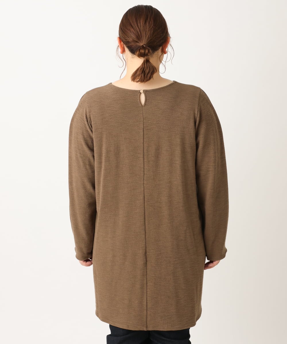 OLELS08079 eur3(エウルキューブ) 【大きいサイズ】Vネックジャージーチュニック モカ(84)