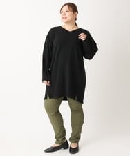 OLELS08079 eur3(エウルキューブ) 【大きいサイズ】Vネックジャージーチュニック ブラック(94)