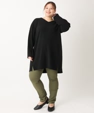 OLELS08079 eur3(エウルキューブ) 【大きいサイズ】Vネックジャージーチュニック ブラック(94)