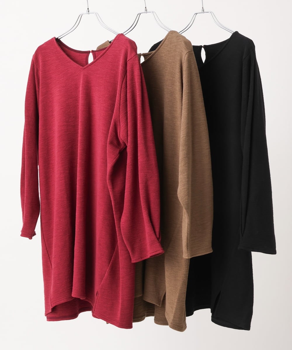 OLELS08079 eur3(エウルキューブ) 【大きいサイズ】Vネックジャージーチュニック ブラック(94)