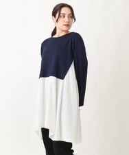 OLELS17099 eur3(エウルキューブ) 【大きいサイズ】レイヤード風イレヘムチュニック ネイビー(57)