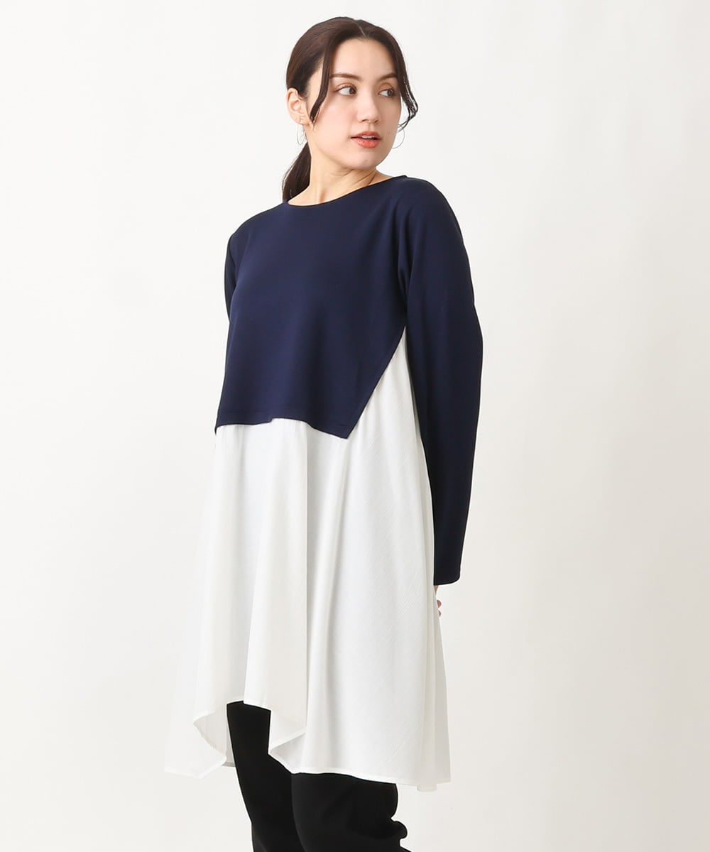 OLELS17099 eur3(エウルキューブ) 【大きいサイズ】レイヤード風イレヘムチュニック ネイビー(57)