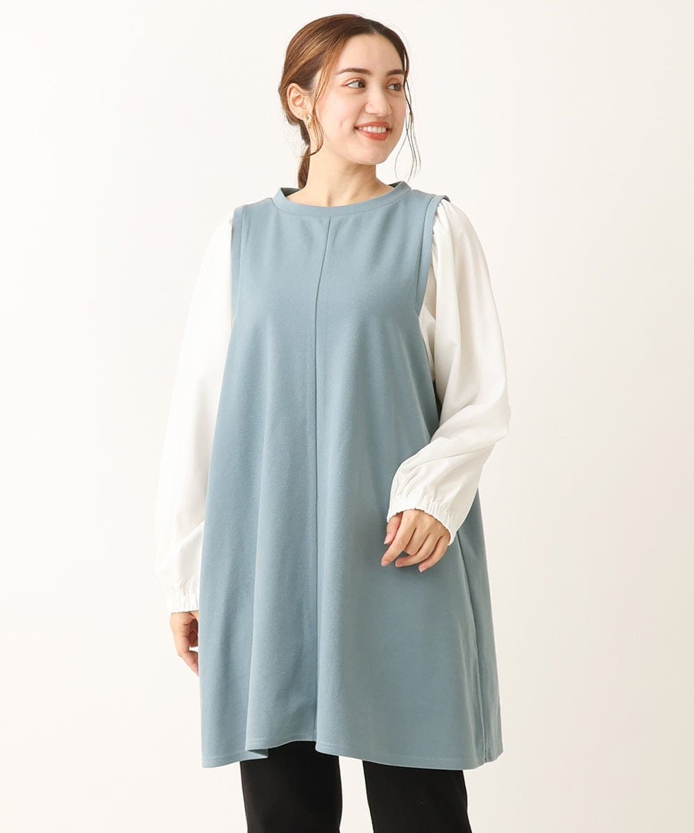 OLELS22079 eur3(エウルキューブ) 【大きいサイズ】レイヤード風ニットソーチュニック ブルー(55)