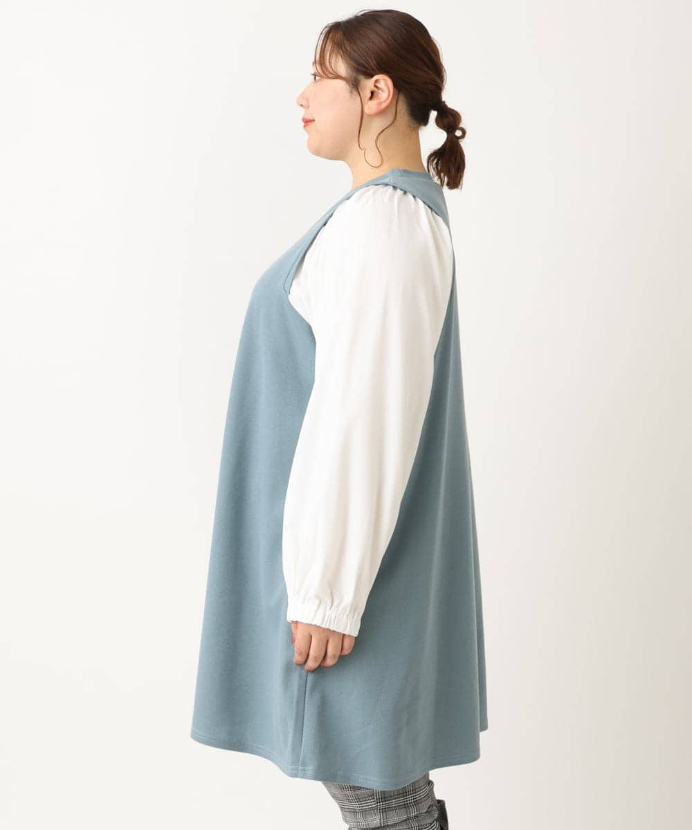 OLELS22079 eur3(エウルキューブ) 【大きいサイズ】レイヤード風ニットソーチュニック ブルー(55)