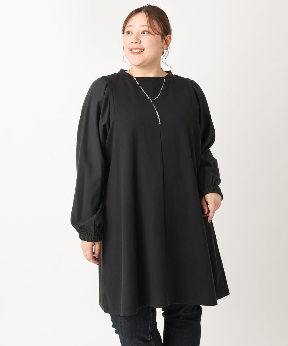 OLELS22079 eur3(エウルキューブ) 【大きいサイズ】レイヤード風ニットソーチュニック ブラック(94)