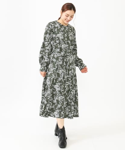 OLELV23139  【雑誌掲載】【大きいサイズ】ボタニカルフラワープリントワンピース