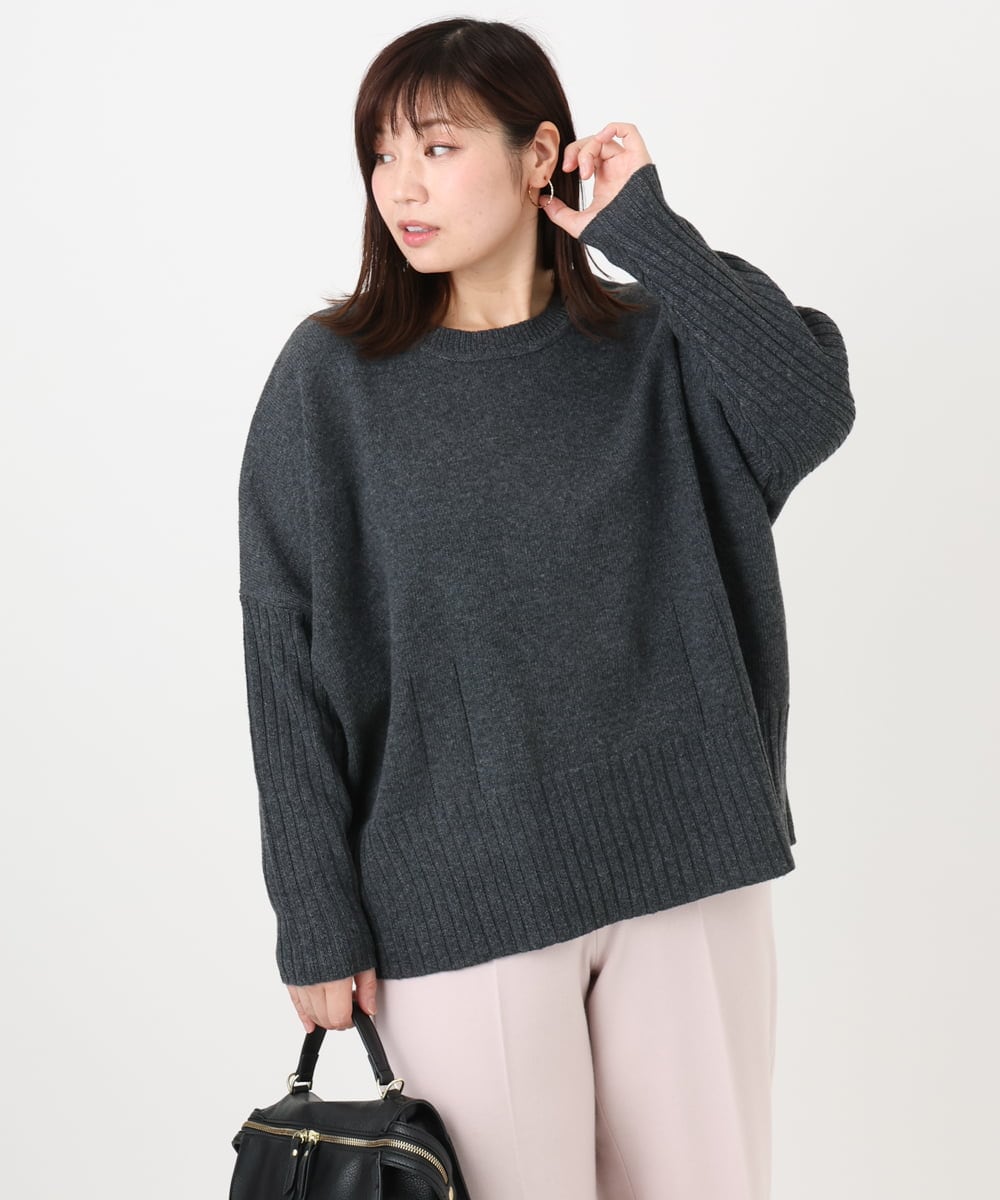 OLFAD01099 eur3(エウルキューブ) 【大きいサイズ】リブボクシーニット ダークグレー(93)