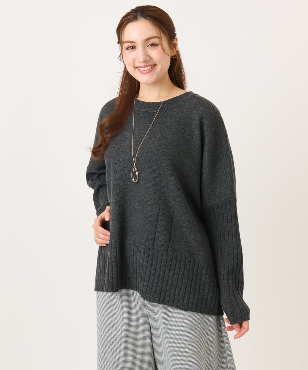 OLFAD01099 eur3(エウルキューブ) 【大きいサイズ】リブボクシーニット ダークグレー(93)
