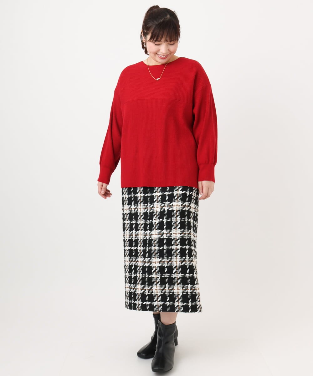 OLFAD04054 eur3(エウルキューブ) 【大きいサイズ】サイドスリットカラーニット レッド(05)