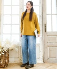 OLFAD04054 eur3(エウルキューブ) 【大きいサイズ】サイドスリットカラーニット マスタード(26)（WEB限定カラー）