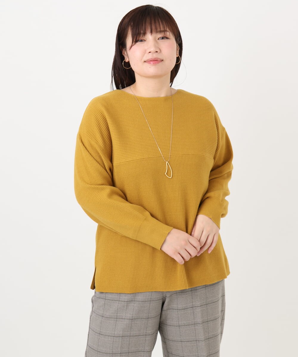 OLFAD04054 eur3(エウルキューブ) 【大きいサイズ】サイドスリットカラーニット マスタード(26)（WEB限定カラー）