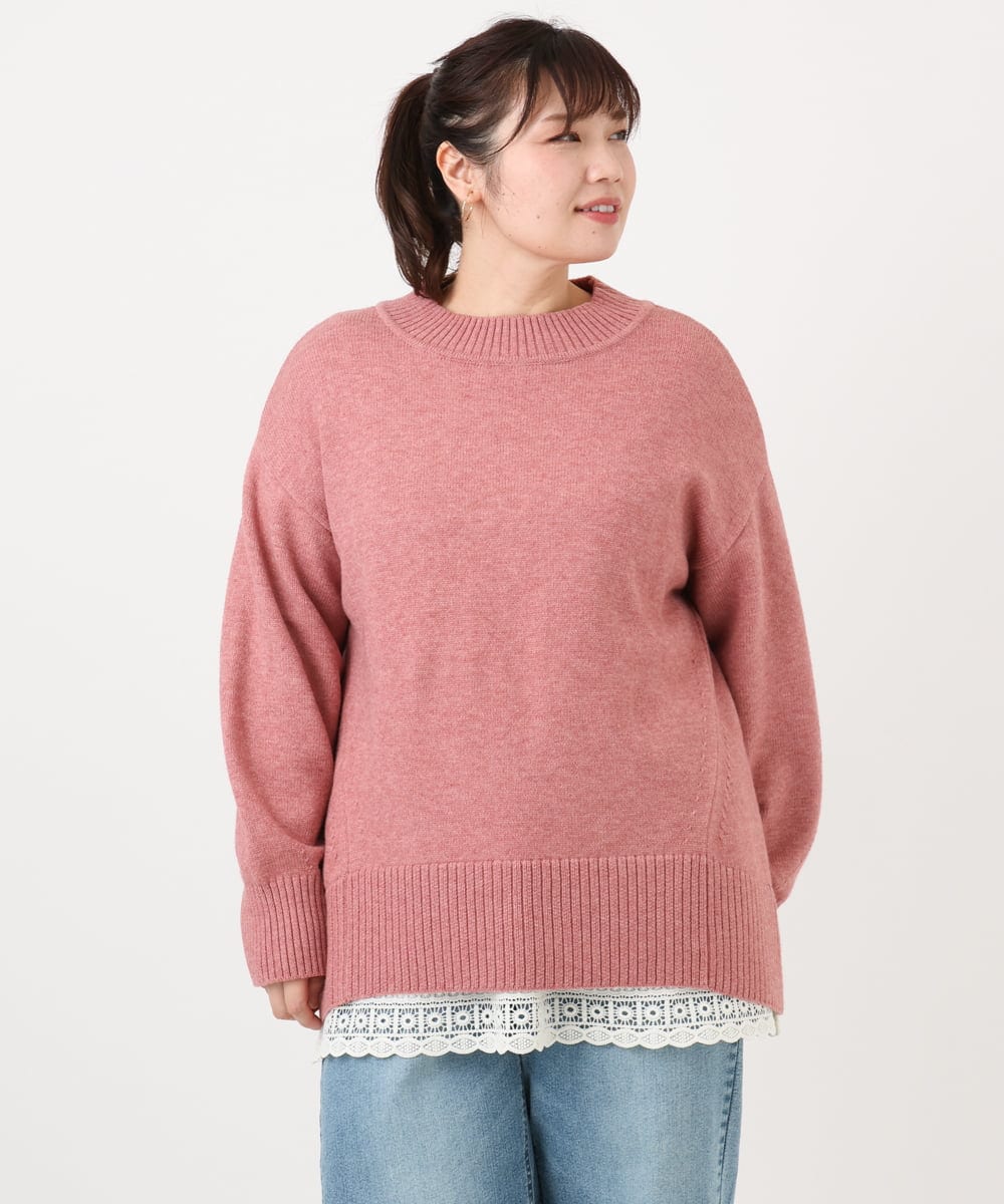 OLFAD09079 eur3(エウルキューブ) 【大きいサイズ】ゆるシルエットニット ピンク(03)