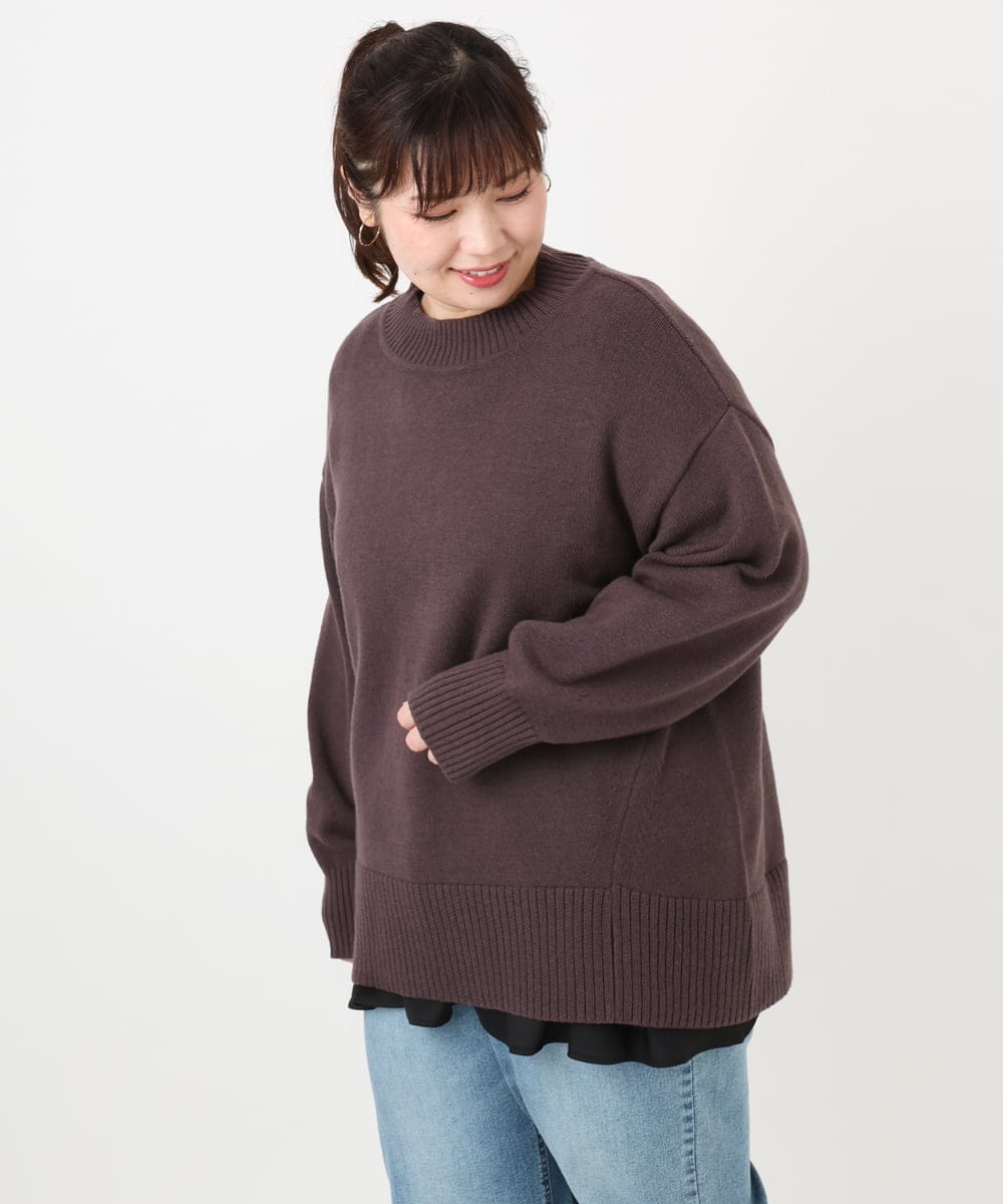 OLFAD09079 eur3(エウルキューブ) 【大きいサイズ】ゆるシルエットニット ダークブラウン(87)