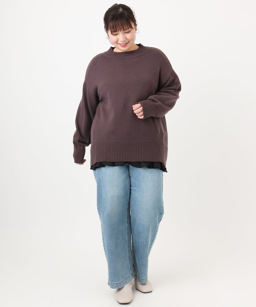 OLFAD09079 eur3(エウルキューブ) 【大きいサイズ】ゆるシルエットニット ダークブラウン(87)