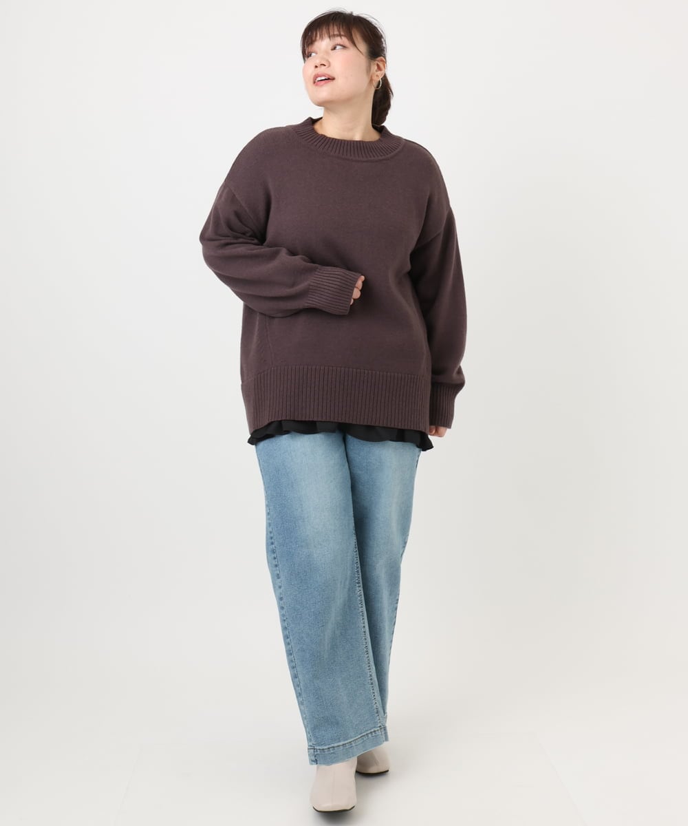 OLFAD09079 eur3(エウルキューブ) 【大きいサイズ】ゆるシルエットニット ダークブラウン(87)