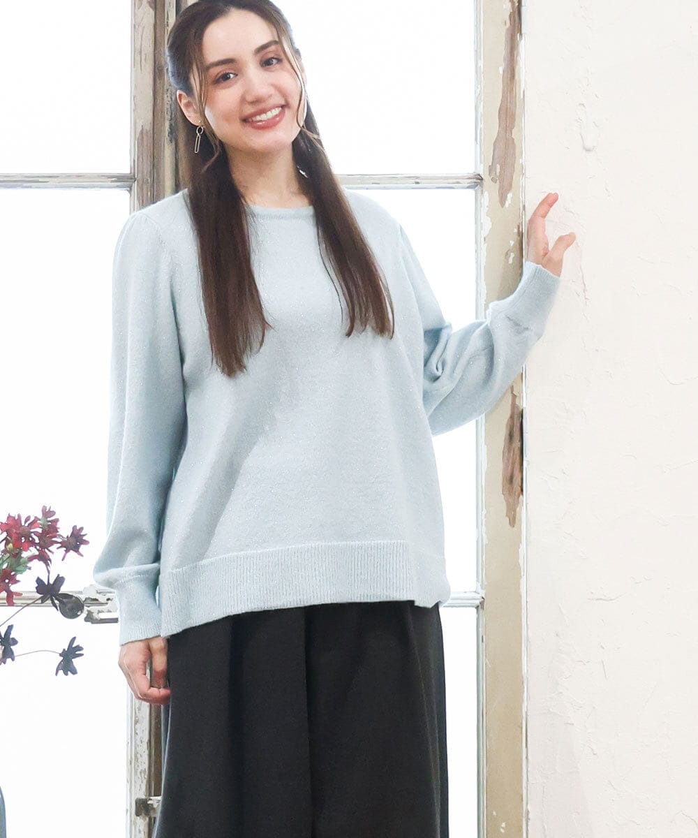 OLFAD11069 eur3(エウルキューブ) 【大きいサイズ/a.v.v×eur3】ラメスパンコールニット ライトブルー(50)