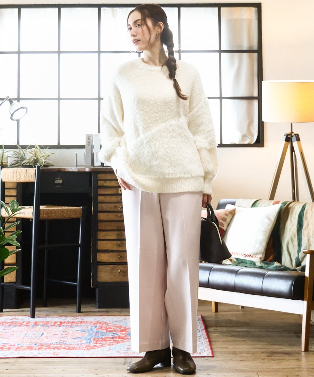 OLFAD12089 eur3(エウルキューブ) 【大きいサイズ/a.v.v×eur3】ブークレーシャギーニット アイボリー(80)