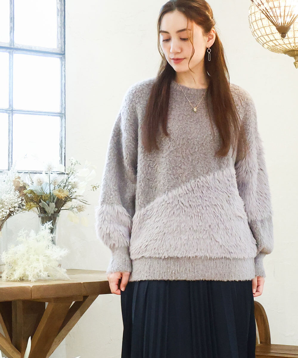 OLFAD12089 eur3(エウルキューブ) 【大きいサイズ/a.v.v×eur3】ブークレーシャギーニット グレー(92)