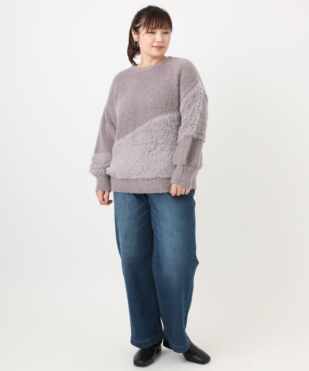 OLFAD12089 eur3(エウルキューブ) 【大きいサイズ/a.v.v×eur3】ブークレーシャギーニット グレー(92)