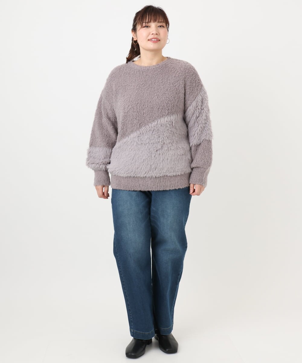 OLFAD12089 eur3(エウルキューブ) 【大きいサイズ/a.v.v×eur3】ブークレーシャギーニット グレー(92)