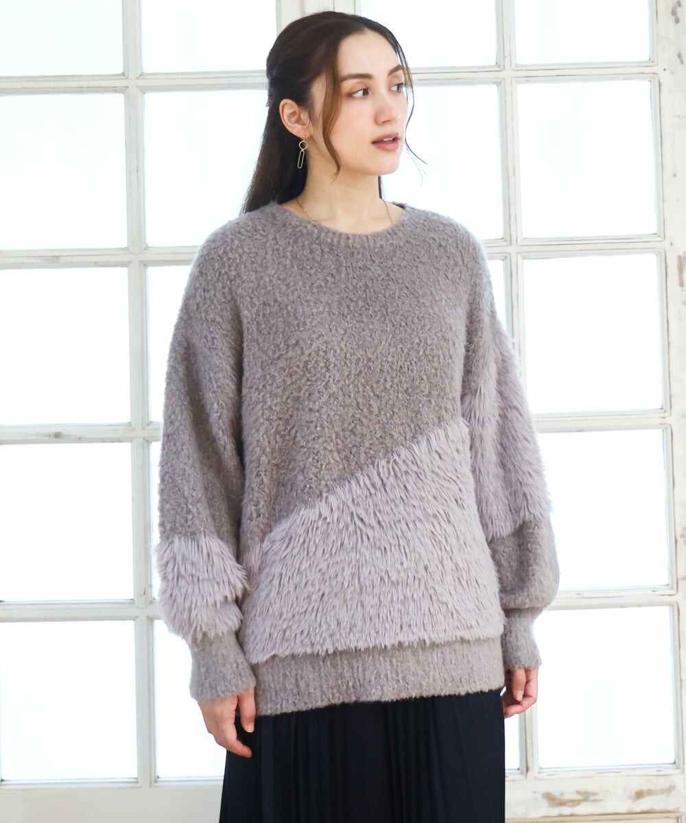 OLFAD12089 eur3(エウルキューブ) 【大きいサイズ/a.v.v×eur3】ブークレーシャギーニット グレー(92)