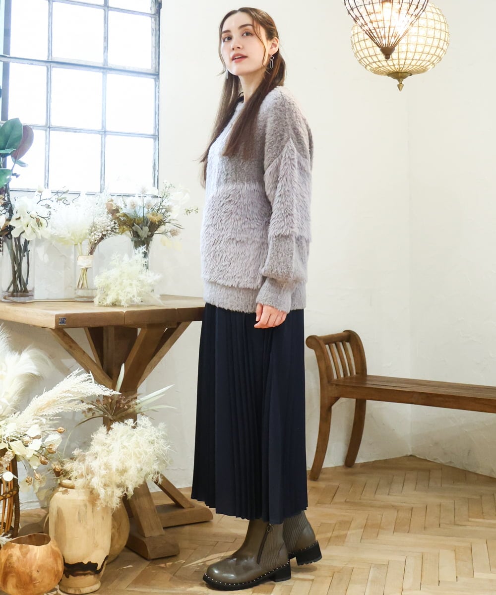 OLFAD12089 eur3(エウルキューブ) 【大きいサイズ/a.v.v×eur3】ブークレーシャギーニット グレー(92)
